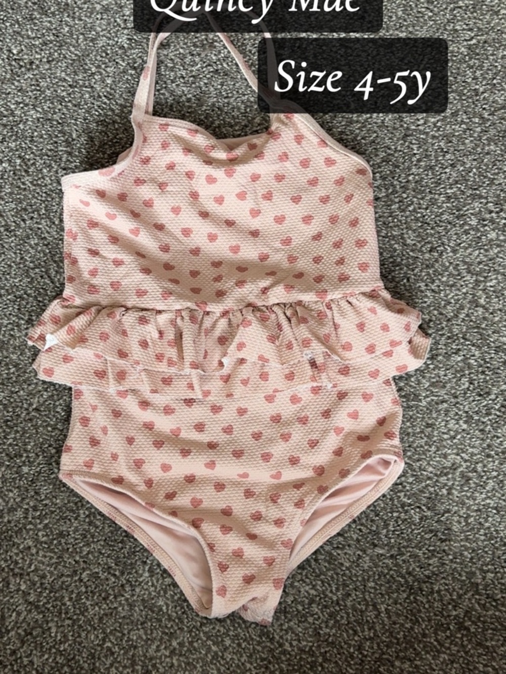 Quincy Mae Kids One-Piece Swimsuit in Light Pink with Rose Heart Print